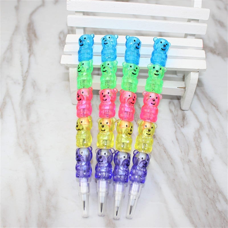 Odowalker 32pcs Stackable Pencils Plastic Bear Pencils 5 in 1 Stacking Colored Pencils with Turtle Erasers and DIY Blank Bag For Birthday Party Supplies Goodie Bag Filler School - Image 4